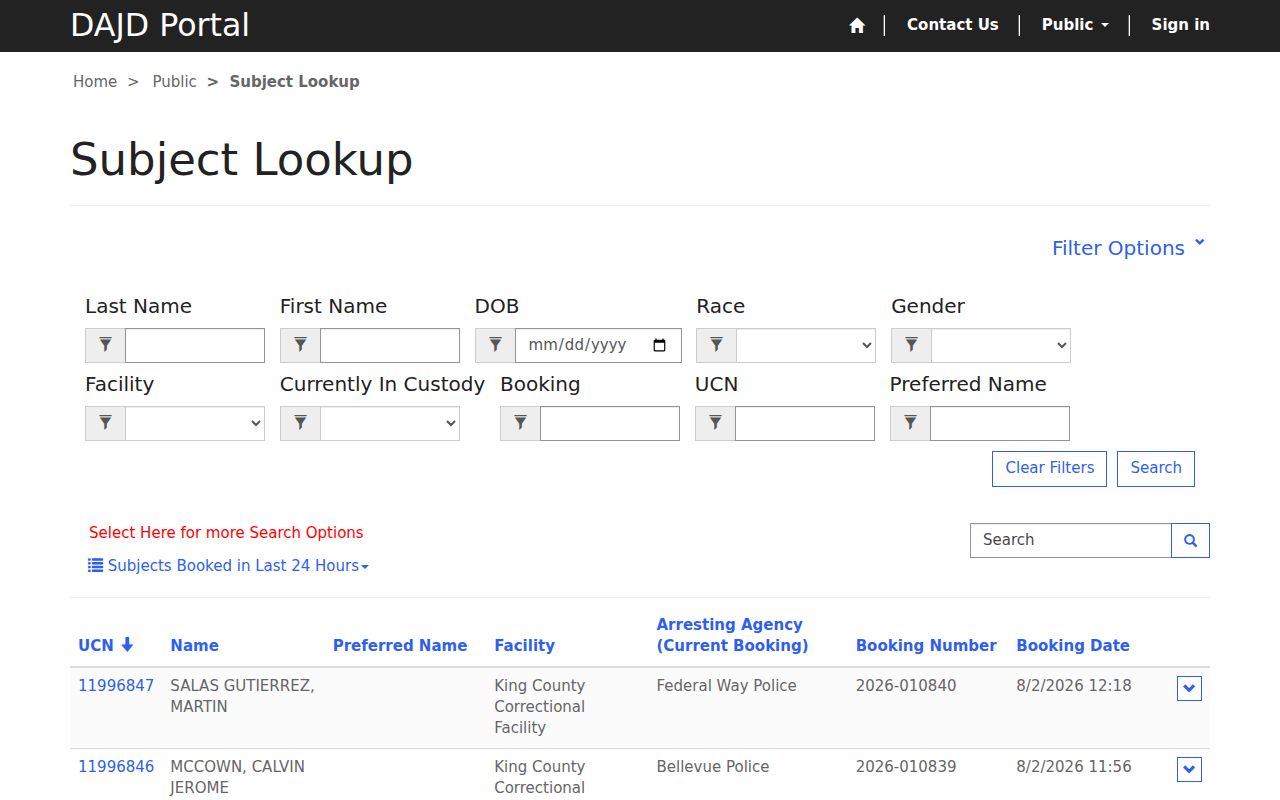 Burien people search with King County jail Subject Lookup