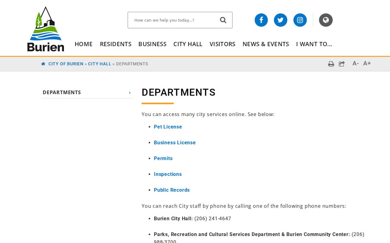 Burien people directories city department contact list
