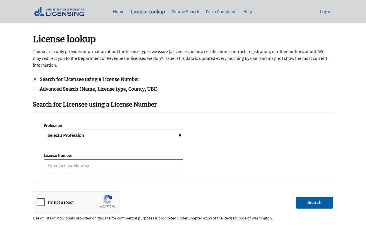 Burien public records access through the Washington DOL license search